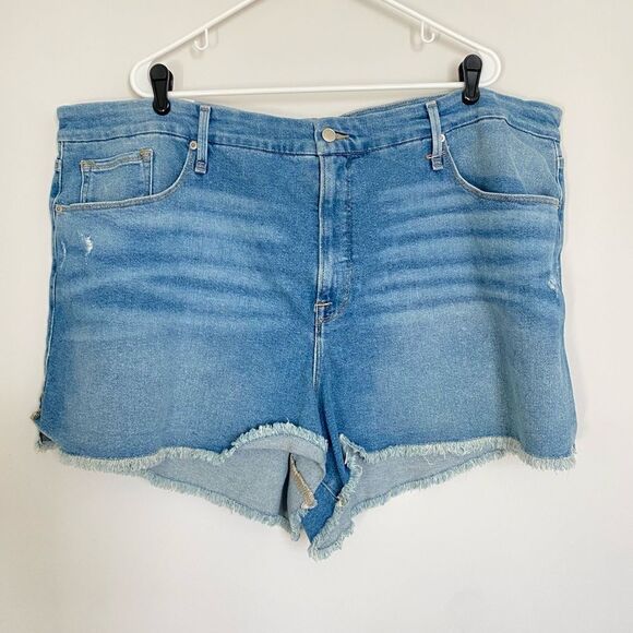 Good American Good Curve Denim Shorts Distressed High Rise Size 24 (4XL) NWT - Picture 6 of 16